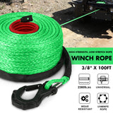 STEGODON 3/8" x 100ft Synthetic Winch Rope 23,809lbs Dyneema Winch Cable Line with Hook and Sleeve for 4WD Off Road