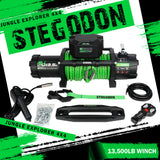STEGODON 13500LB Winch with Synthetic Rope,Wired Handle and Wireless Remote 12V Waterproof Electric Winch for Truck Trailer Jeep Off Road Recovery and Towing