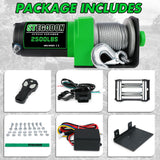 STEGODON 2500 lbs Electric Winch,12V Steel Cable with Wired Handle and Wireless Remotes, with 4-Way Roller Fairlead