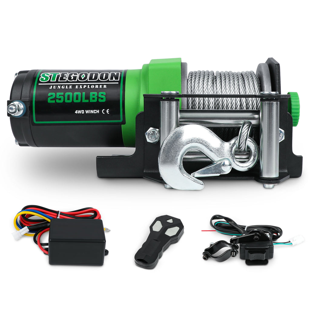 STEGODON 2500 lbs Electric Winch,12V Steel Cable with Wired Handle and ...