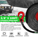 STEGODON 3/8" x 100ft Synthetic Winch Rope 23,809lbs Dyneema Winch Cable Line with Hook and Sleeve for 4WD Off Road