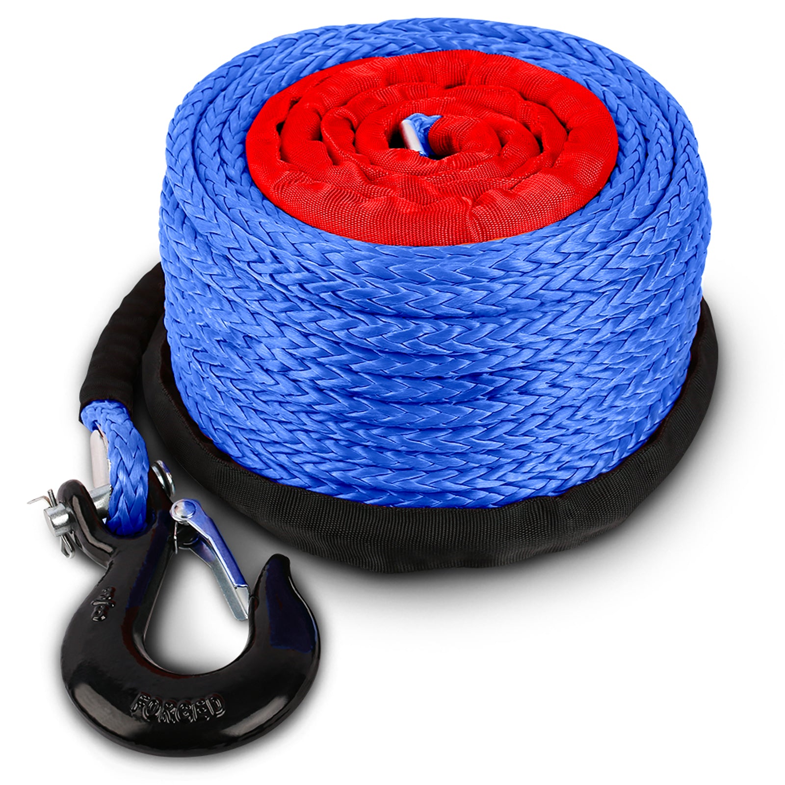STEGODON 3/8 x 100ft Synthetic Winch Rope 23,809lbs Dyneema Winch Cable Line with Hook and Sleeve Protection Car Tow Recovery Cable for 4WD Off Road