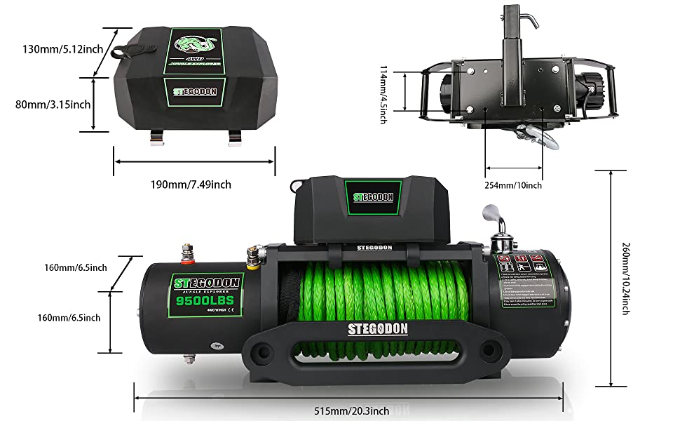 STEGODON New 9500 lb. Electric Winch S3,12V,with Hawse Fairlead, Synthetic Rope Winch with Wireless Handheld Remote and Wired Handle