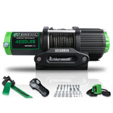 STEGODON New 4500 lb.Electric Winch,12V Black Synthetic Rope Winch with Wireless Handheld Remotes and Wired Handle,with Hawse Fairlead