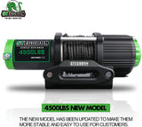 STEGODON New 4500 lb.Electric Winch,12V Black Synthetic Rope Winch with Wireless Handheld Remotes and Wired Handle,with Hawse Fairlead